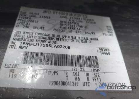 2005 Ford Expedition Eddie Bauer/King Ranch из США, поврежденный, VIN 1FMFU17555LA03208